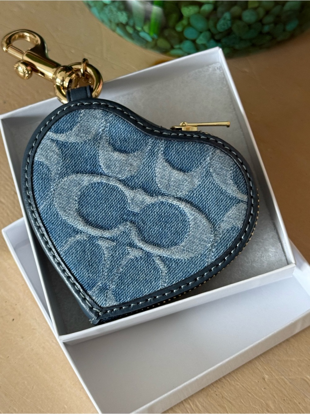 Coach Denim Heart Coin Pouch with Gold Clip NWT